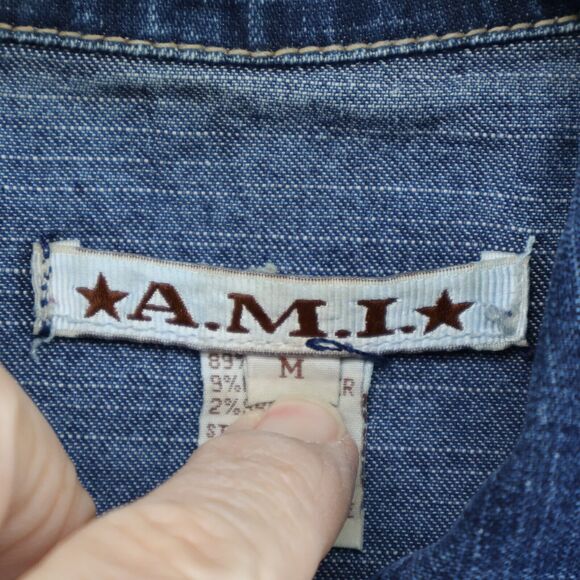 Vintage AMI Denim Jacket Women Size Medium Blue Trucker Cowgirl Western - Picture 6 of 9